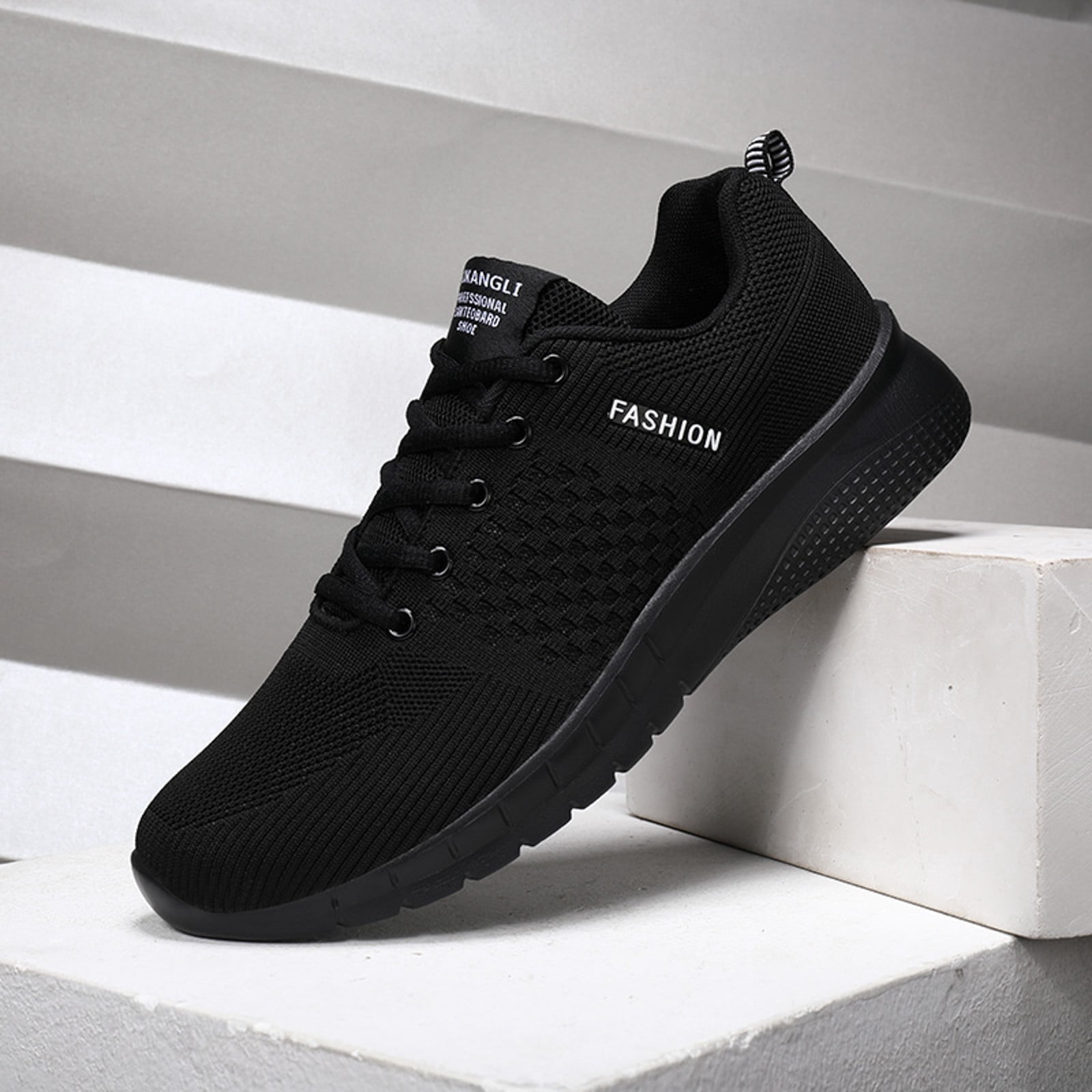 Caqnni Mens Running Shoes Tennis Sneakers Walking Gym Workout Athletic Breathable Jogging Sport Casual Shoe (Black,45)