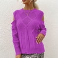 thumbnail image 5 of QATAINLAV Womens Crochet Crewneck Long Sleeve Pullovers Solid Color Tunic Ribbed Sweaters Fall Winter Lightweight Fahion Clothes Purple L, 5 of 8
