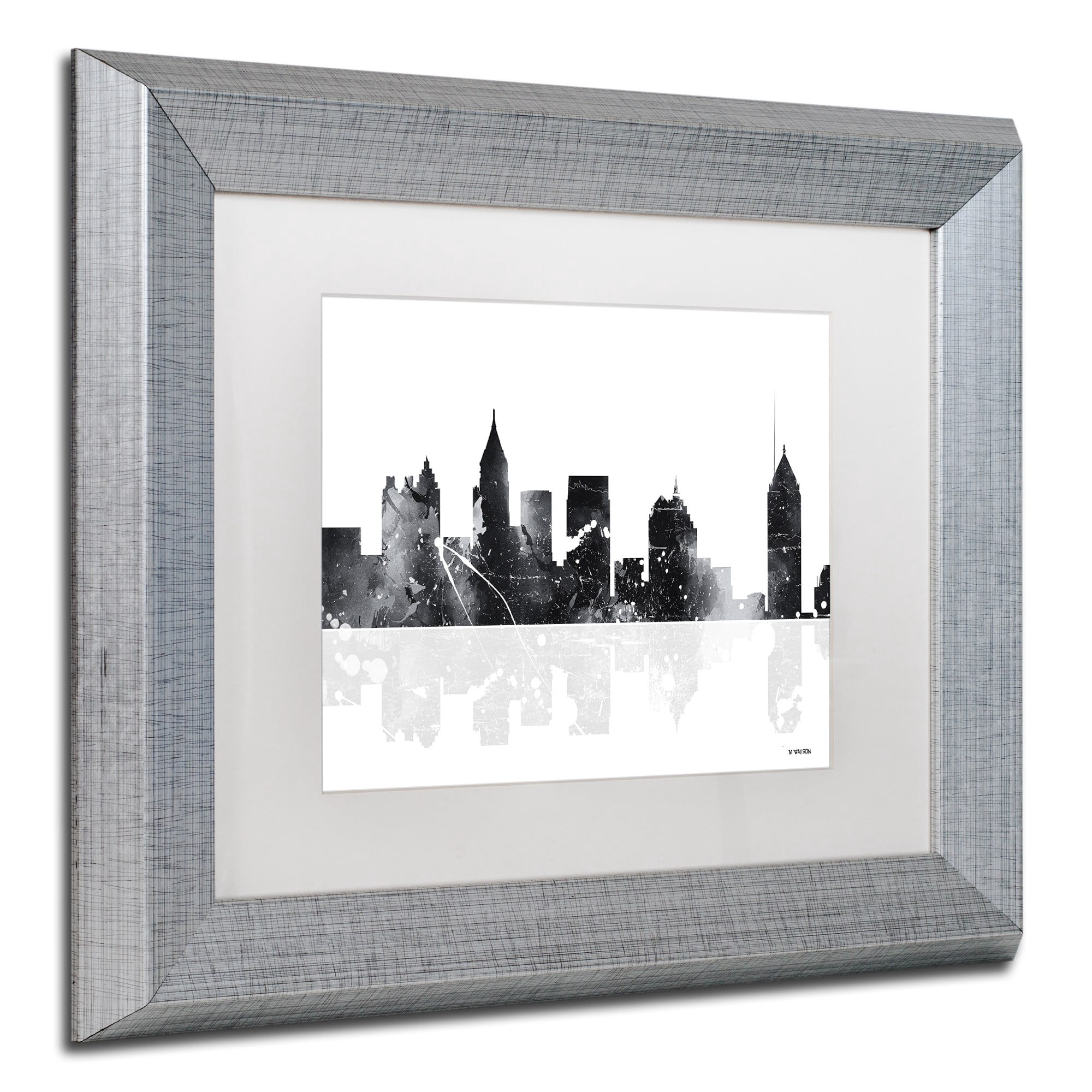Trademark Fine Art "Atlanta Georgia Skyline BG-1" Canvas Art by Marlene Watson, White Matte, Silver Frame