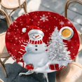thumbnail image 2 of Red Christmas Round Tablecloth, Fitted Table Cover with Elastic for 45"-54" Round Tables, Snowman Snowflake Gifts Xmas Tree Table Cloth Outdoor Indoor Dinning Party Waterproof Tablecloths, 2 of 7