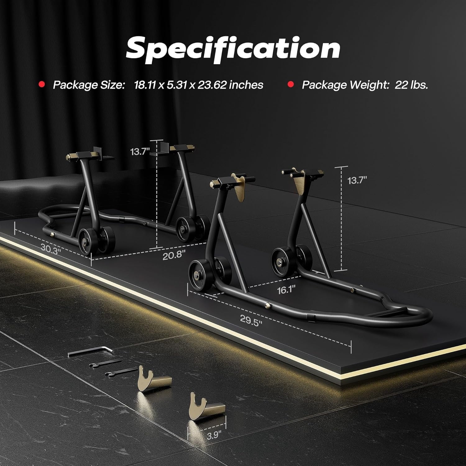 SPECSTAR Motorcycle Stand Lift,882 Lbs Capacity Heavy Duty Front Rear Combo Stand Lift with U+L Adjustable Swingarm Spool, For Most Suzuki Yamaha Honda Kawasaki Motorcycles, Black