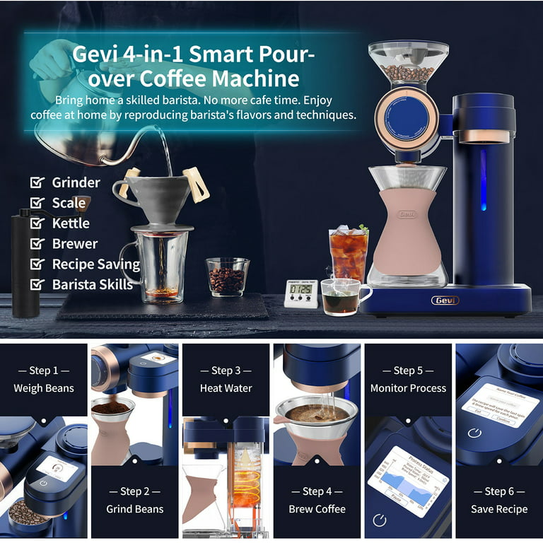 Gevi Blue 4-in-1 Smart Pour-over Coffee Machine with Grinder,22 oz Capacity  