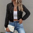 thumbnail image 4 of Gynyvoja Women Lace Cropped Bombers Jacket Long Sleeve Zip Up Sheer Lightweights Cardigan Black XL, 4 of 7