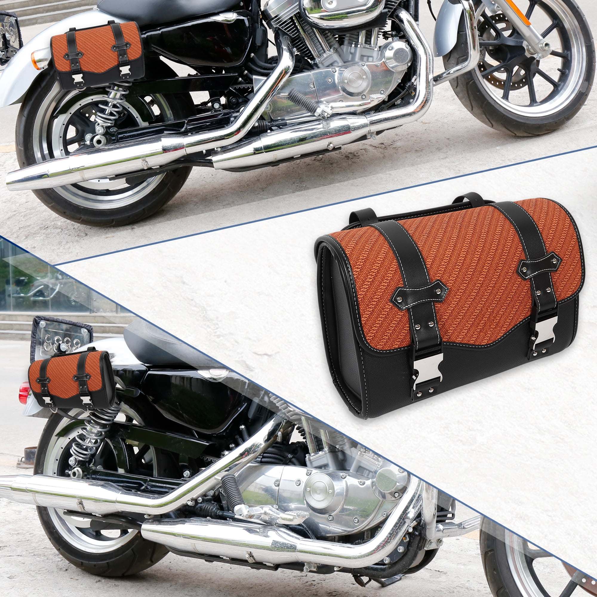 Unique Bargains Universal Motorcycle Handlebar Tool Bag Cycling Barrel Roll  Bag Pouch Waterproof Faux Leather