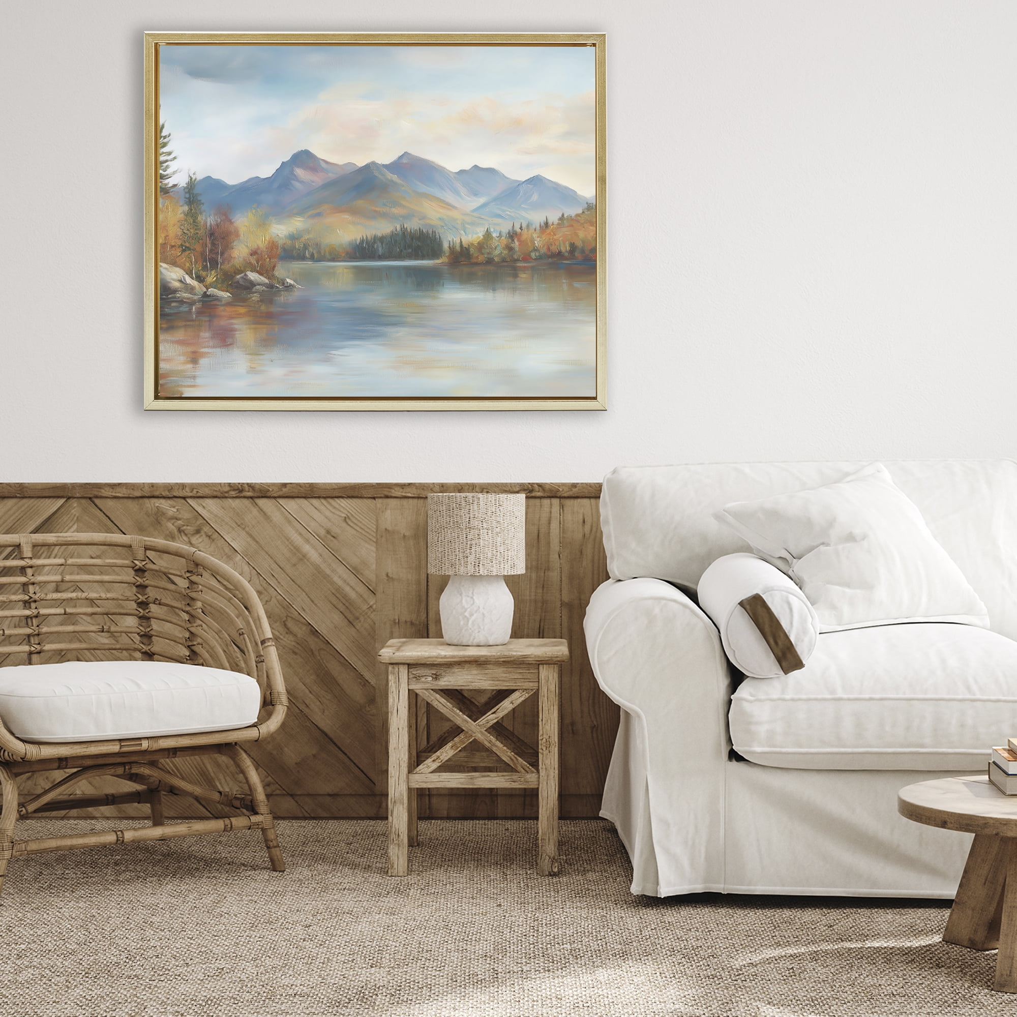 Stupell Industries Rustic Lake Landscape in Fall Gold Framed Floater Canvas Wall Art, design by LSR Design Studio