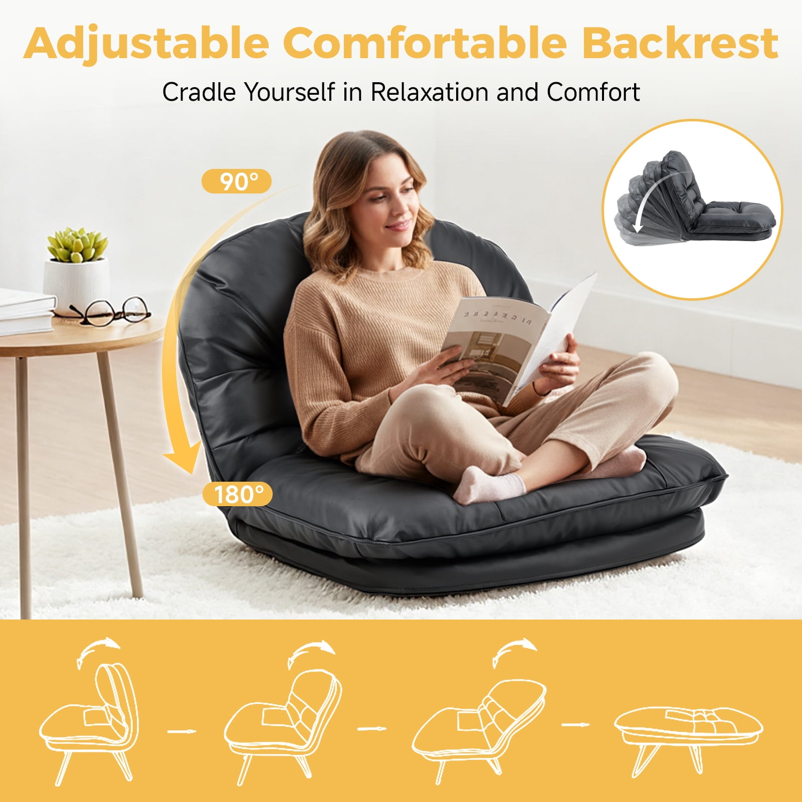 Gianna Foldable Living Room Chair, Portable Multi-Functional Floor Chair for Gaming, Reading, Lounging & Meditation, Ideal for Living Rooms, Bedrooms & Camping