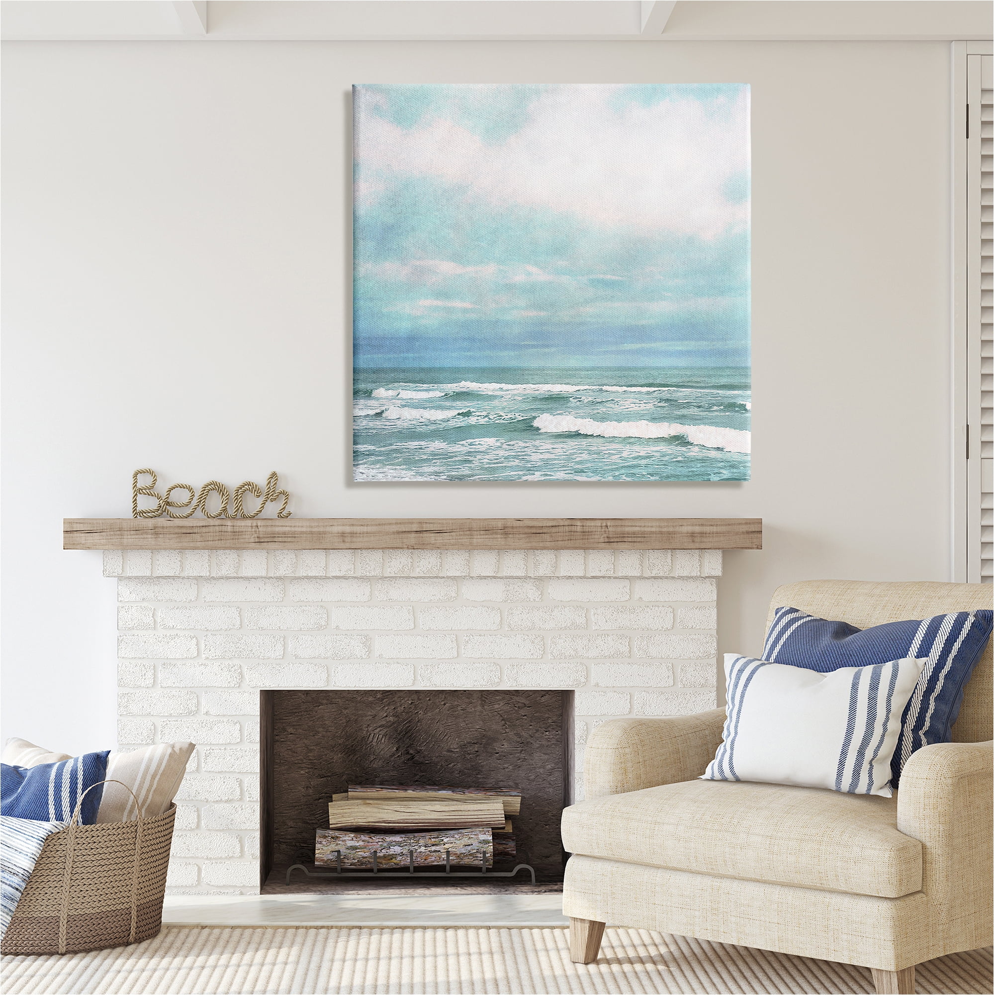Stupell Industries Beach Waves Horizon Landscape Painting Gallery Wrapped Canvas Art Print Wall Art, 36 x 36