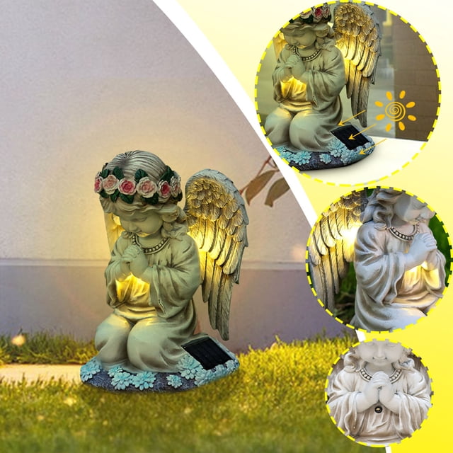 Fiudx Lámpara Solar de Jardín, Figura de Niña Rezando, Luz Led Alimentada Por Energía Solar, Estaca de Resina Impermeable, Decoración para Cercas de Patio, Activación Por Sensor de Luz, Uso En Exteri