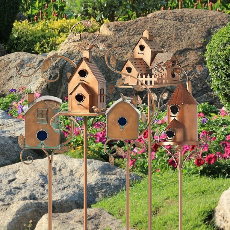 Metal Bird House with Pole Metal Art Cottage Bird House Stakes Hummingbird House Distressed Metal Birdhouse Garden Decor Walmart