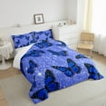 thumbnail image 3 of Feelyou Romantic Fashion Butterfly Queen Comforter Set, Glitter Sequin Print Blue Bedding Sets, Kawaii Animal Bedding Comforter Set, Microfiber Bedroom Decor, 3-Piece, 3 of 8