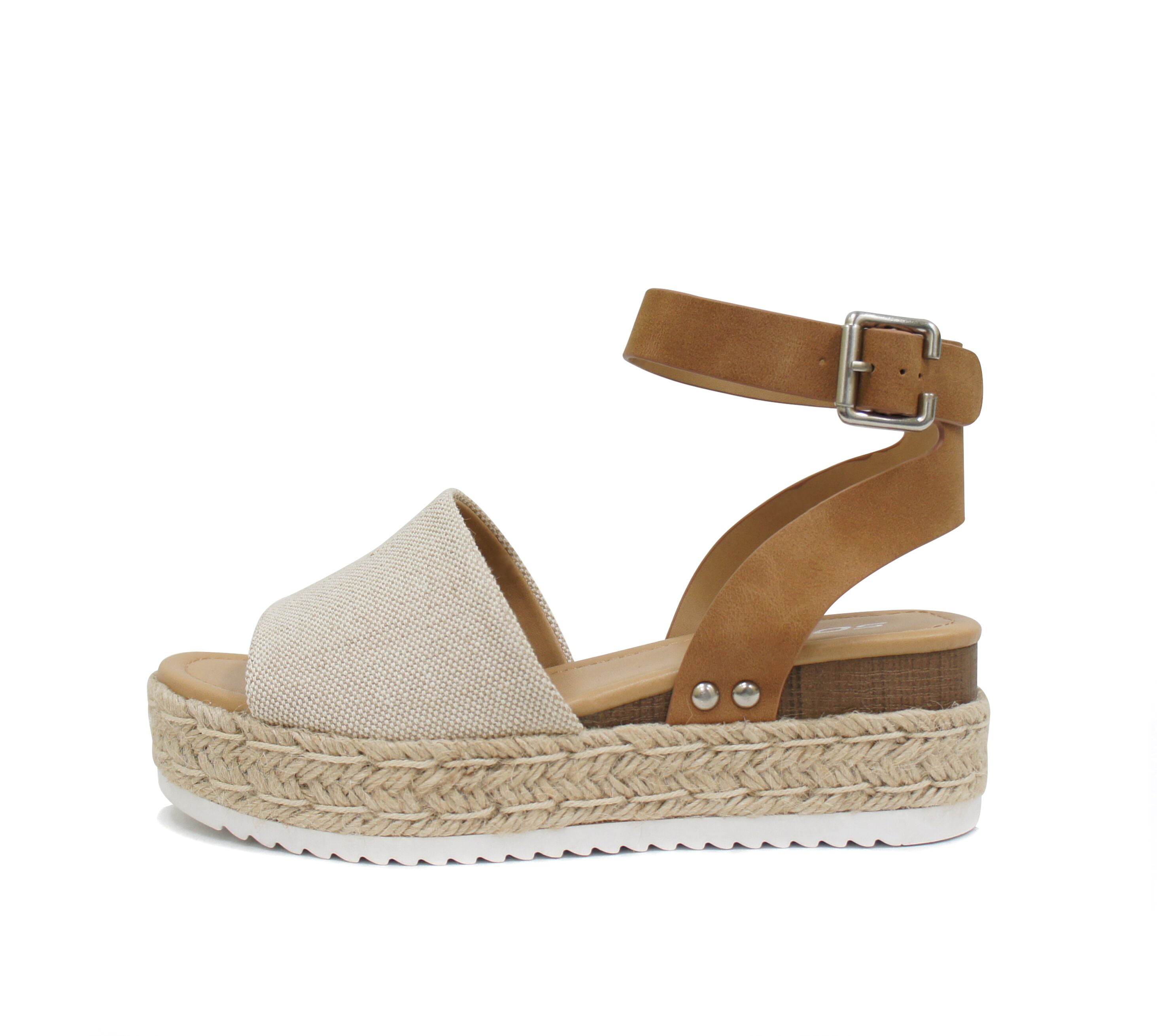 Soda Topic Open Toe Buckle Ankle Strap Espadrilles Flatform Wedge ...