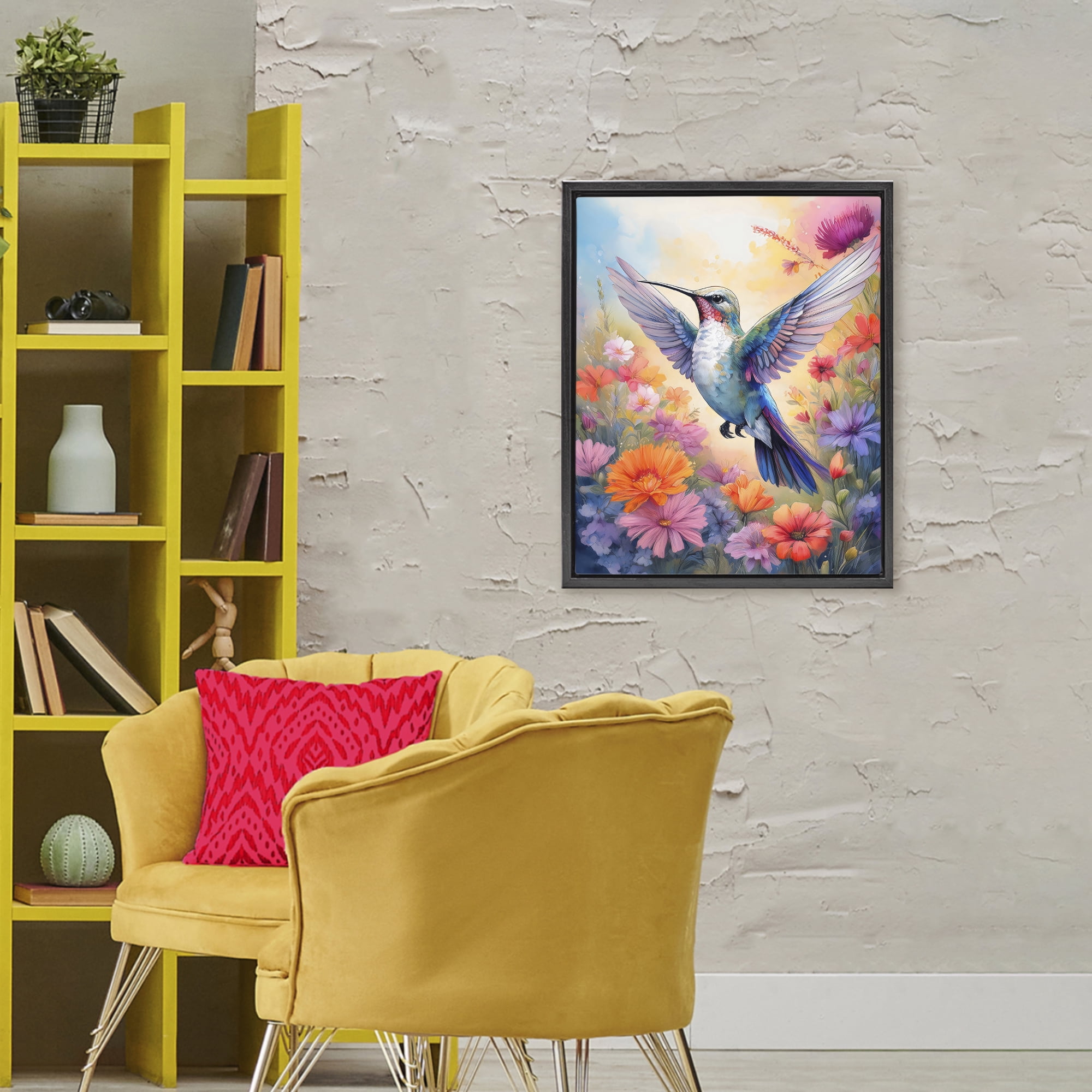 Stupell Industries Colorful Hummingbird in Bloom Black Framed Floater Canvas Wall Art, design by Creative Studio
