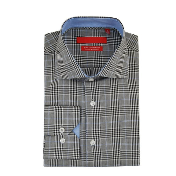 DTI GV Executive Mens Check Dress Shirt Cotton Barrel Cuff Black White Black White
