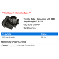 thumbnail image 2 of Throttle Body - Compatible with 2007 Jeep Wrangler 3.8L V6, 2 of 2