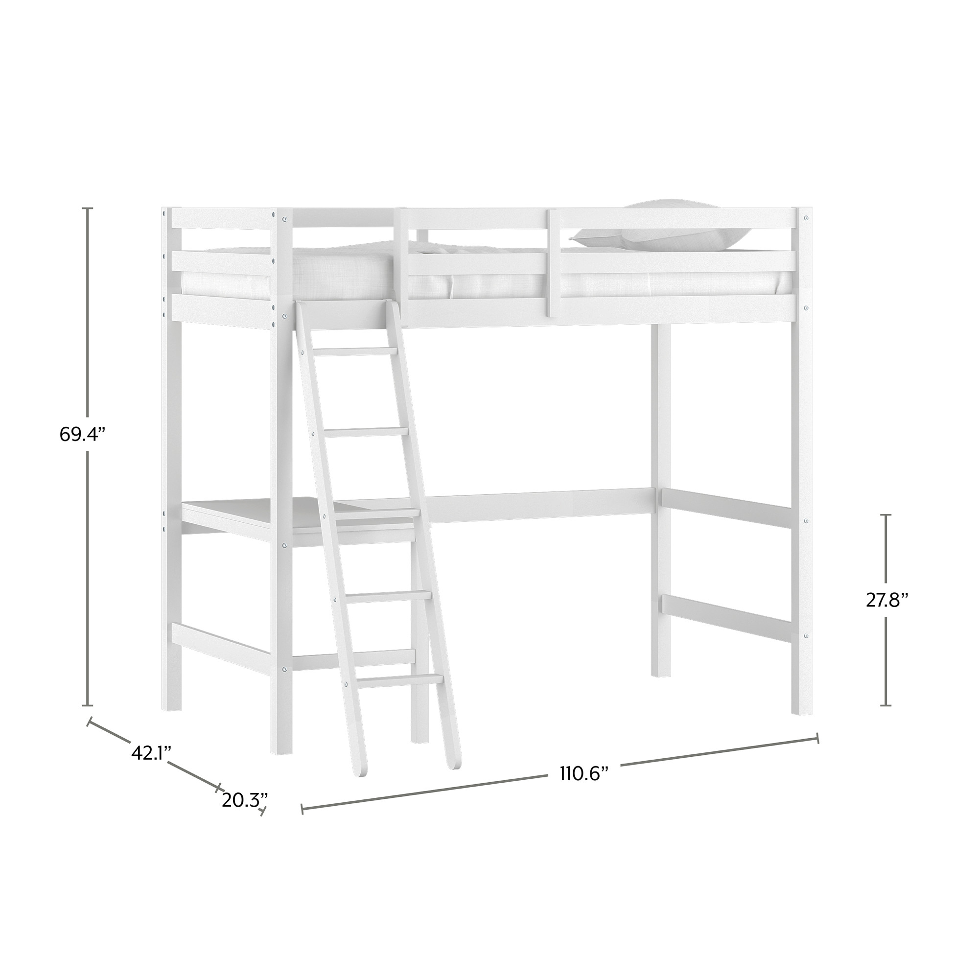 Hillsdale Campbell Wood Twin Loft Bunk Bed with Desk, White - image 5 of 14