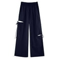 thumbnail image 4 of LIIPEE Girls Boys Cargo Pants Solid Color Elastic High Waist Drawstring Straight Wide Leg Distressed Pants Trousers With Pockets Kids Classic Travel Pants,Navy,15-16 Years, 4 of 4