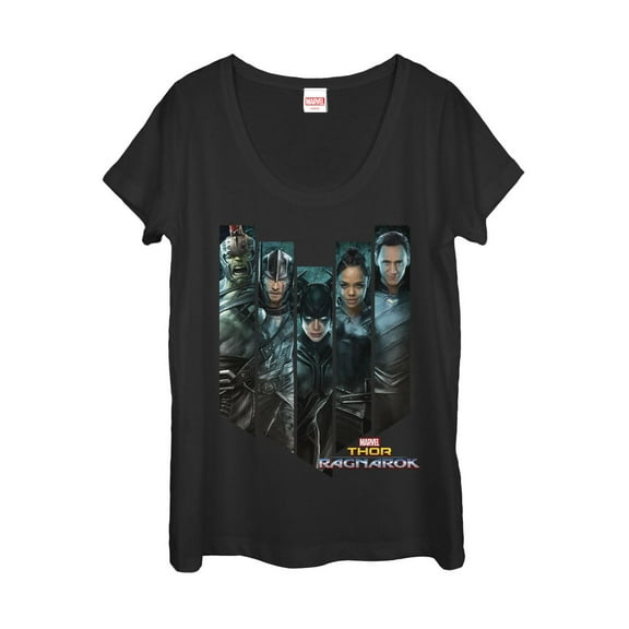 Women's Marvel Thor: Ragnarok Group Shot  Scoop Neck Black Small