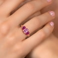 thumbnail image 4 of Gem Stone King 18K Rose Gold Plated Silver Pink Moissanite and Red Created Ruby Filigree Style 3 Stone Ring for Women (2.38 Cttw, Oval 8X6MM and 6X4MM, Available in Size 5, 6, 7, 8, 9), 4 of 6