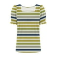 thumbnail image 5 of Tops for Women Summer Casual Ruffle Trim Sleeve Square Neck T-Shirts, Striped Printed Loose Fit Blouse, Stylish and Comfortable Short Sleeve Top, Limited Time Off, 5 of 6
