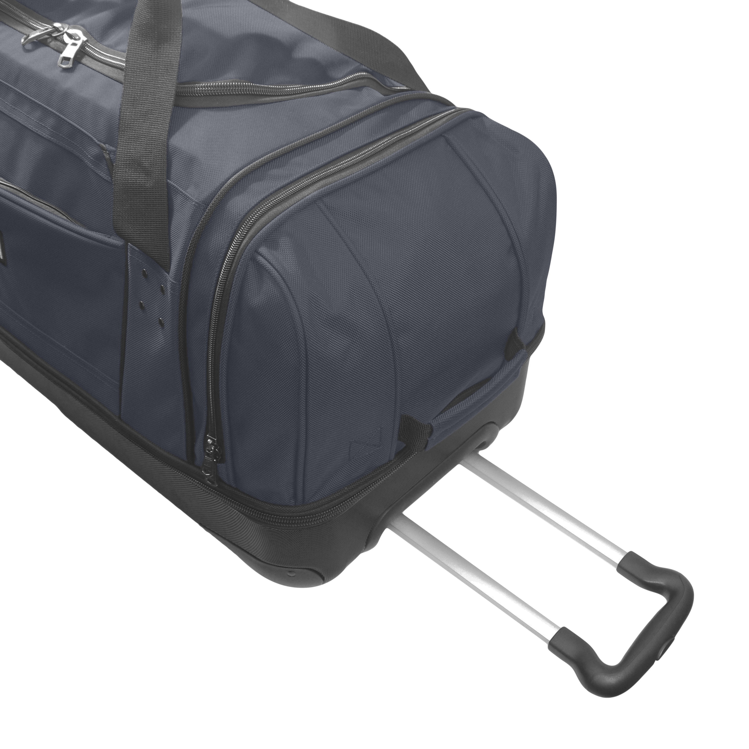 FUL Workhorse 30-Inch Rolling Duffel Bag, Split-Level Travel Luggage with Hardshell Base and Wheels, Navy
