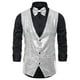 thumbnail image 5 of Conjunto de chaleco de lentejuelas brillantes INSPIRE CHIC para hombres con corbata de moño L Plata, 5 of 6