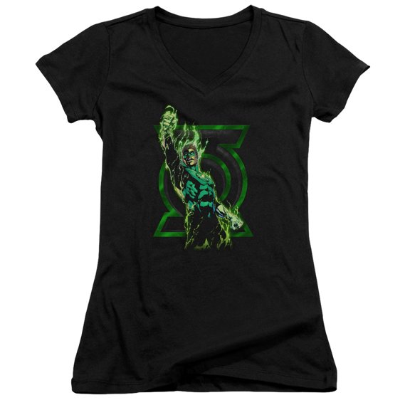Green Lantern Fully Charged Junior Women's V-Neck T-Shirt Black