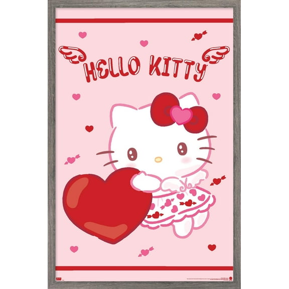 Hello Kitty: 25 Valentine's Day - Hearts & Wings Wall Poster, 22.375" x 34" Framed