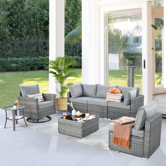 XIZZI Outdoor Furniture Set 7 PCS Rattan Wicker Patio Conversation Set,Dark Grey