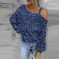 thumbnail image 2 of Penkiiy Womens Valentine Day Sweatshirt Off-shoulder Shirt Hearts Graphic Long Sleeve Pullover Tops M Dark Blue, 2 of 5