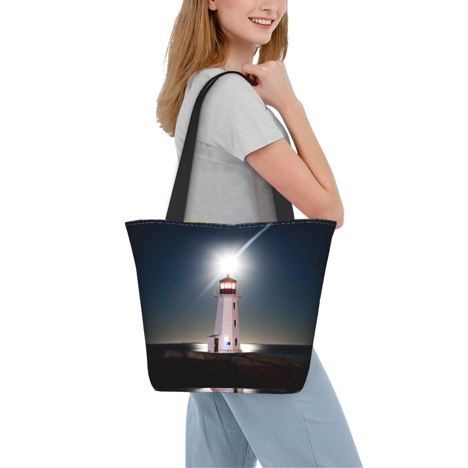 Ratiio Peggy's Cove Lighthouse Print Shoulder Bag for Women, Polyester Crossbody Purse Lightweight Handbag for Daily Travel and Casual Use