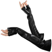Long Leather Gloves, Soft Women Warm Winter Gloves Black, Ladies Fashion Elegant Elbow Finger Gloves (40cm)