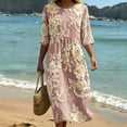 thumbnail image 5 of VBVC Women's and Women's Plus 3/4 Sleeve Midi Dress, Summer Casual Crew Neck Dress For Women, Ladies' Loose Fit Floral Dress with Pockets,Pink,S-5XL, 5 of 8