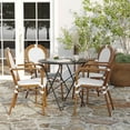 thumbnail image 3 of Merrick Lane Set of Two Stacking Thonet Bistro Style Chair with Arms, Natural & White PE Rattan Seat, and Lt Bamboo Metal Frame for Indoor/Outdoor Use, 3 of 16