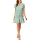 thumbnail image 2 of Vestido con mangas abullonadas de flores INSPIRE CHIC, cuello en V, con cordón, fruncido y volantes, verde XL, 2 of 6