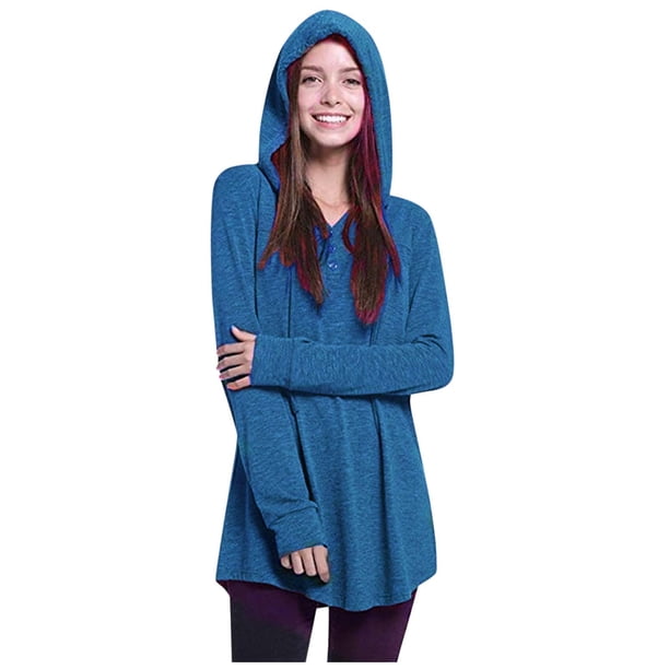 Moda mujer Casual cuello pico manga larga con capucha suelta camiseta otoño blusa pulóver Tops Pompotops FGAJ22732