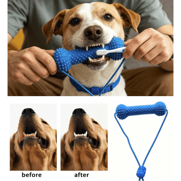 Freshwoof Dog Teeth Toy – for Easier Teeth Brushing – Dual Action Canine Dental Prop – Pet Oral Care for Small Medium and Large Dogs (1PC)