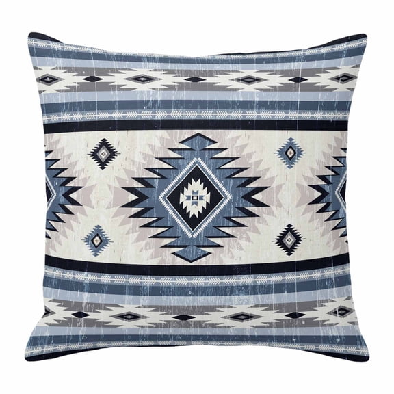 Blue Southwestern Throw Pillow Cover Native Aztec Ethnic Style Geometric Cotton Linen Cushion Cover Throw Pillow Case with Invisible Zipper for Couch Sofa Bed Chair Car 20x20 Inch
