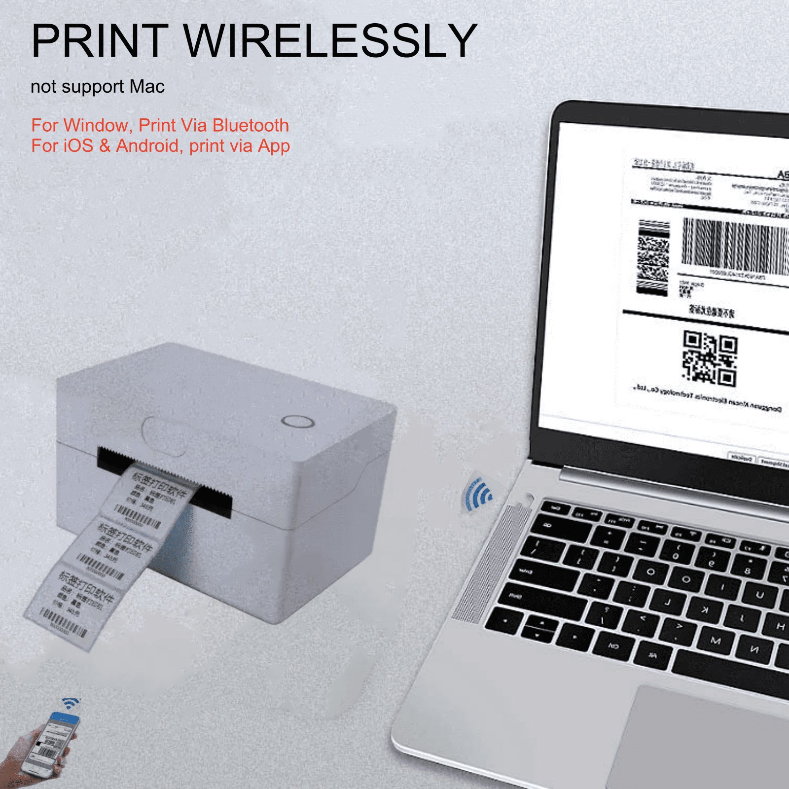 XIANJINO Thermal Label Printer, 3'' Bluetooth Label Printer for Shipping Packages, Compatible with Windows Smartphone