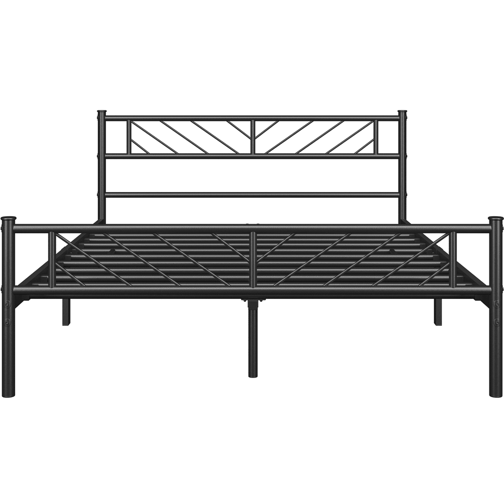 Fullfurnique Minimalist Metal Platform Bed with Arrow Design Headboard for Adults, Full, Black