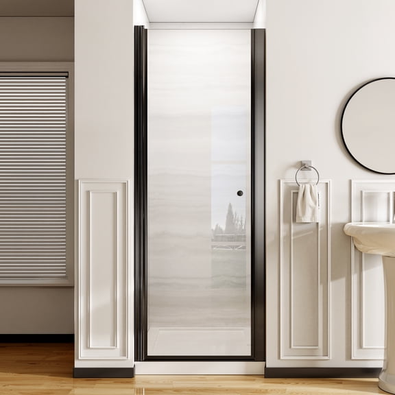 28 in. x 72 in. Frameless Pivot Hinged Shower Door, 6mm Tempered Glass, Matte Black Single Swing Shower Enclosure
