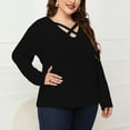 thumbnail image 5 of Plus Size Tops for Women Trendy Cross V Neck Long Sleeve T Shirts Solid Casual Loose Comfy Ladies Fall Blouse Tees Black, 5 of 6
