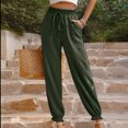 thumbnail image 2 of Diufon Ruffle Elastic High Waist Pants for Women Pleated Lounge Pants Pockets Drawstring Cotton Wide Leg Pants, 2 of 5
