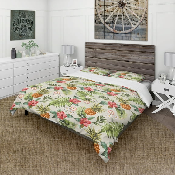Designart 'Vintage Pineapple with Tropical Flowers' Floral Duvet Cover Set