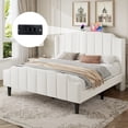 thumbnail image 2 of Amolife Queen Size Upholstered Platform Bed Frame with USB Ports & Curved Velvet Wingback Headboard, White, 2 of 9