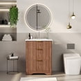 thumbnail image 4 of Modern Fluted Bathroom Vanity with Basin – Freestanding Bath Cabinet, 2 Drawers & Turn over-Down Drawer, Easy to Assemble & Clean, Single Basin Vanity Set, Walnut, 30 Inches, 4 of 9