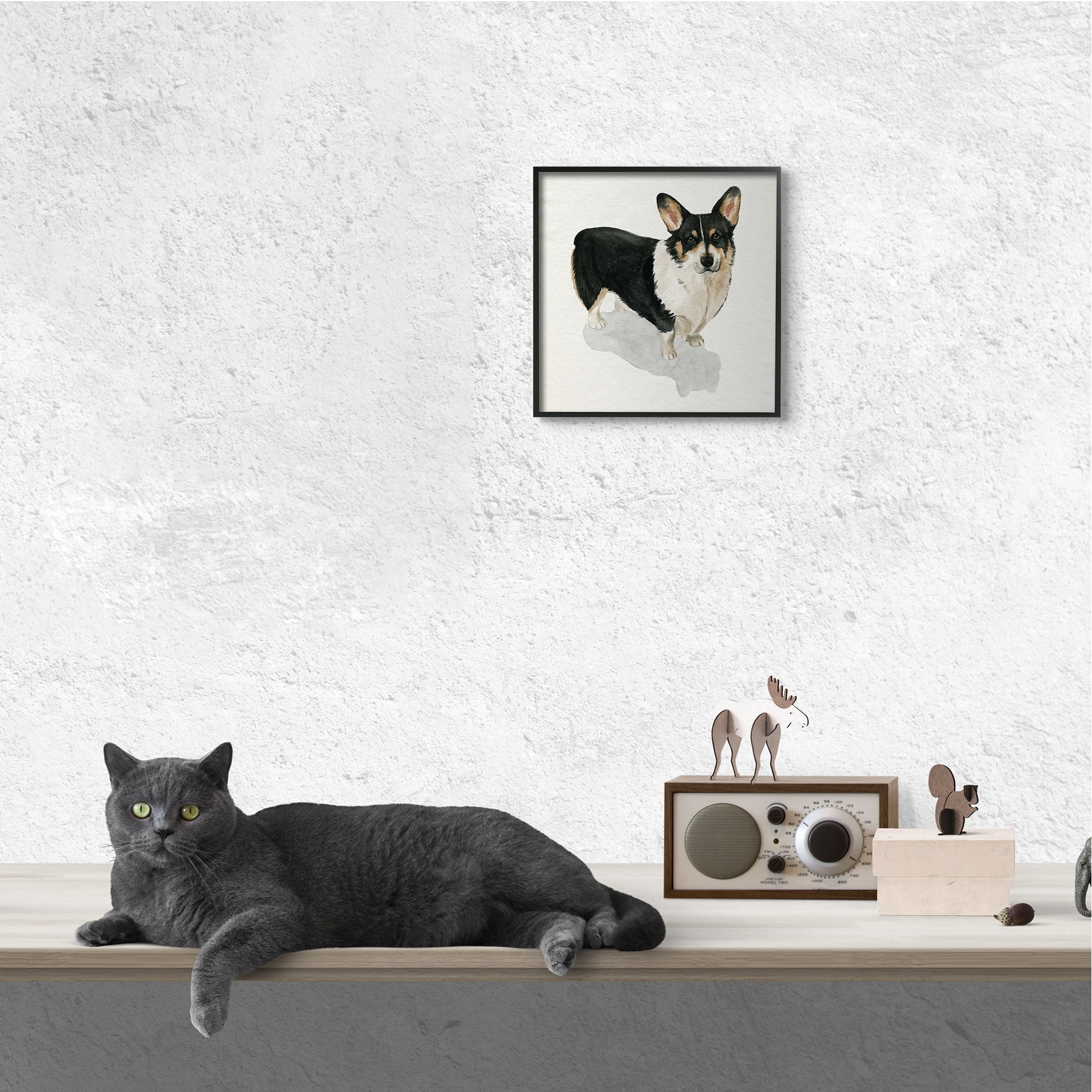 Stupell Industries Corgi Pet Dog Portrait Soft Neutral Shadow Animals & Insects Painting Black Framed Art Print Wall Art, 12 x 12