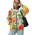 thumbnail image 5 of COEQINE Women's Full Zip Up Hoodie with Pockets Fashion Long Sleeve Jacket Oversized Sweater Sweatshirts Orange and Yellow Rose Print Fall Winter Casual Wear, M, 5 of 7