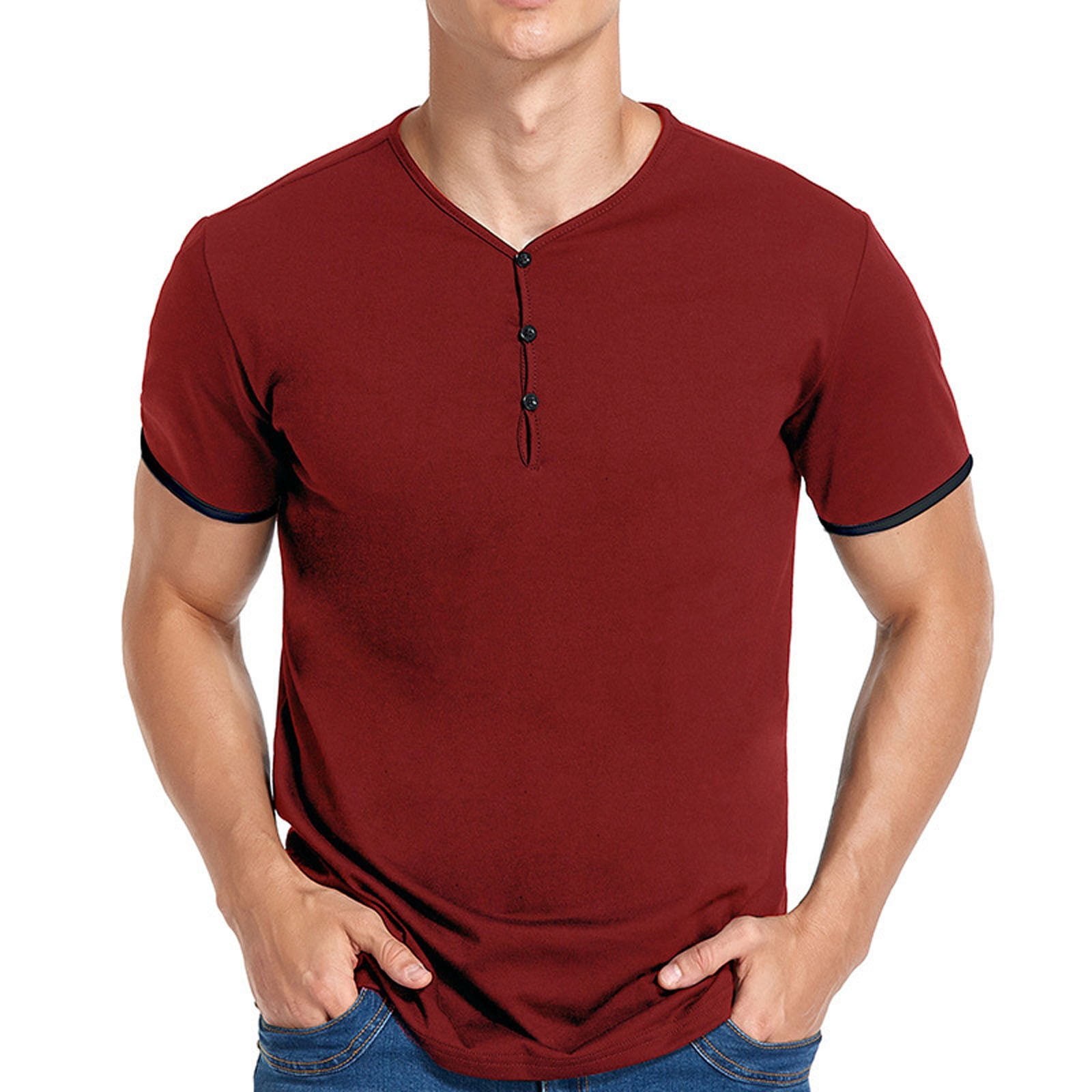 Men's Muscle Henley Shirts Short Sleeve Casual Basic Fashion T Shirts