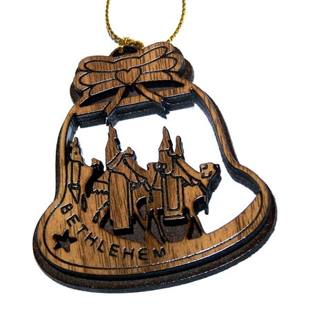 Painted Layered Shape Two Layers Mahogany with Olive wood Magi Ornament gift carved by Laser - Olive wood - Bell shape (6.5 cm or 2.6 inch wit ()
