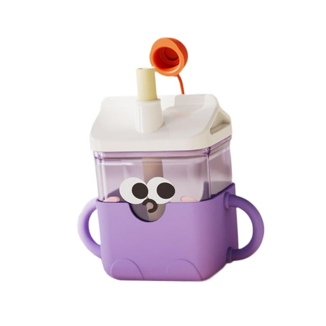Vaso de entrenamiento para bebés de grado alimenticio, fácil de agarrar, vaso para beber agua con dibujos animados Púrpura